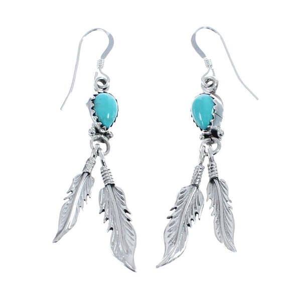 Turquoise Sterling Silver Feather Navajo Hook Dangle Earrings AX125947